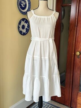 Ice Bird | White Cotton Gauze Tiered Midi Dress - Size S